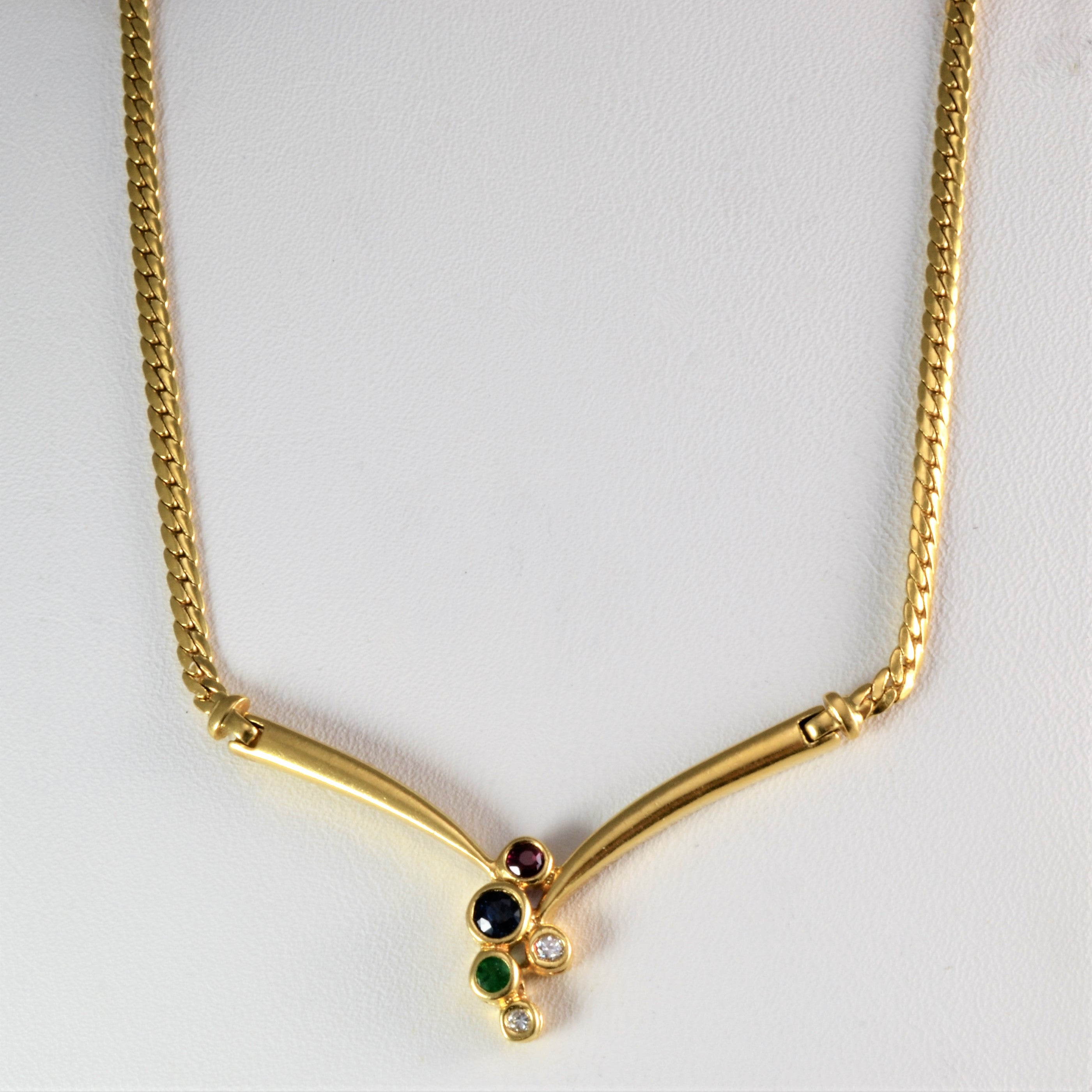 18k Sapphire, Ruby, Emerald and Diamond Necklace | 16''|