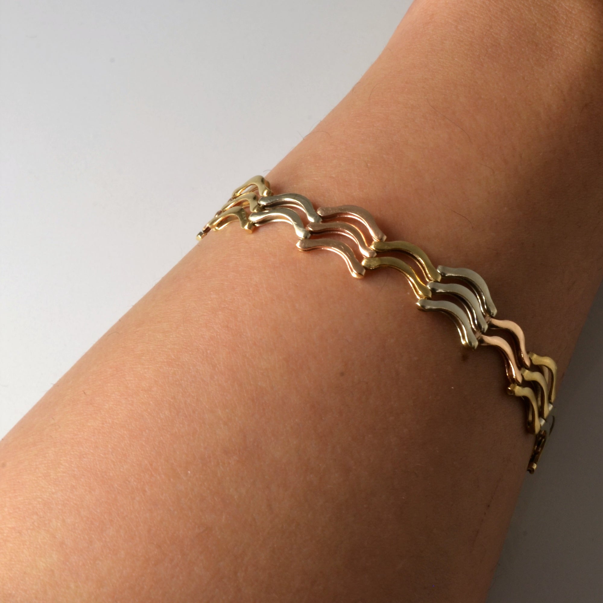 Tri Tone Gold Chain Bracelet | 7