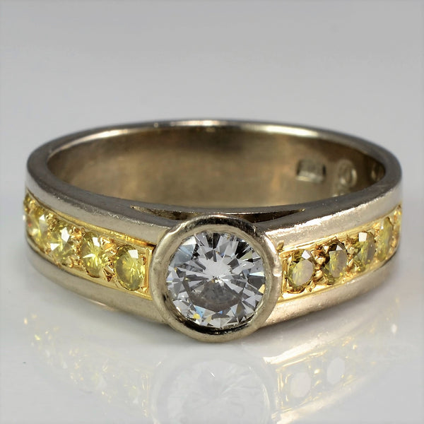 Custom Yellow Diamond Bezel Set Engagement Ring | 0.85ctw | SZ 6.5 |