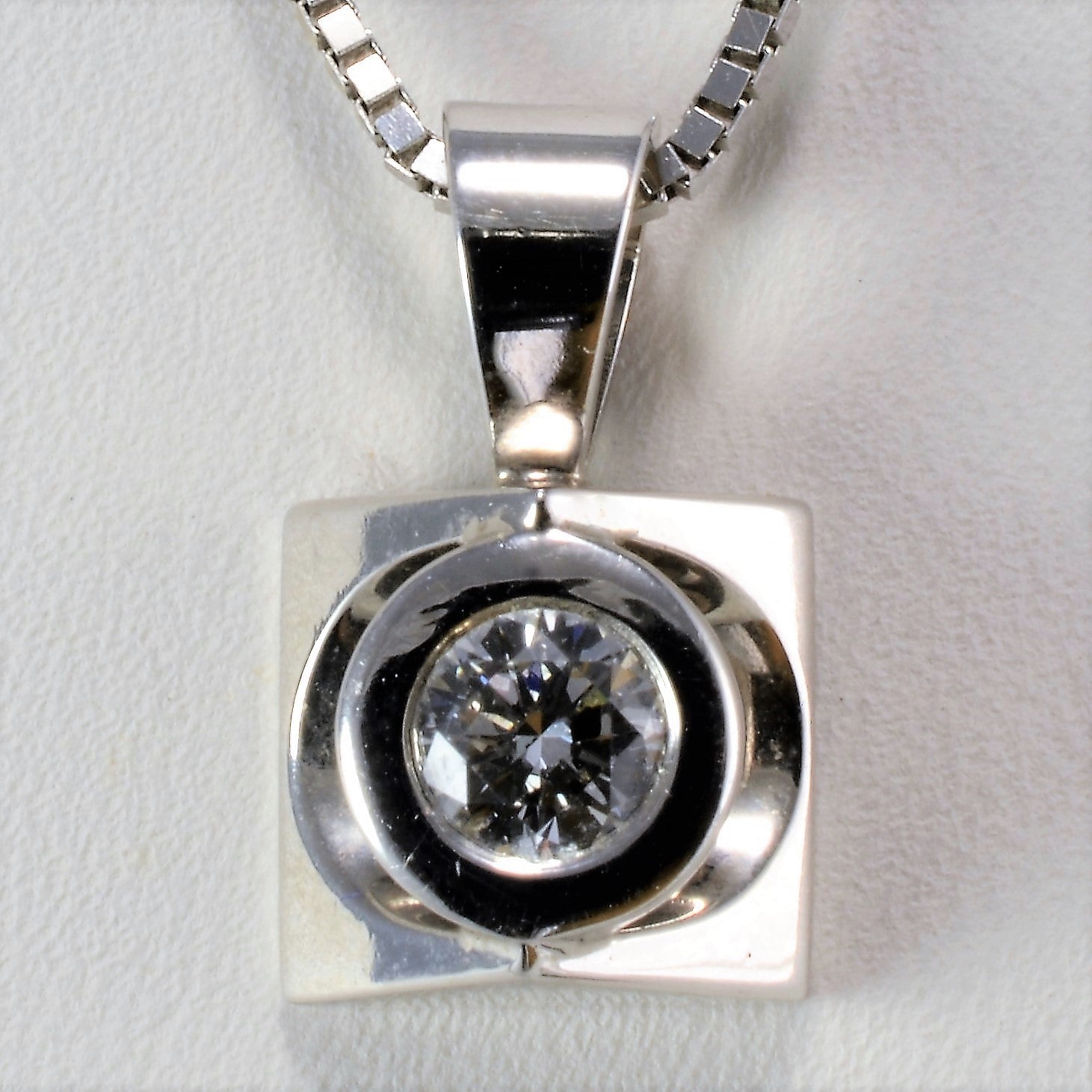 Bezel Set Solitaire Diamond Pendant Box Chain Necklace | 0.33 ct, 20''|