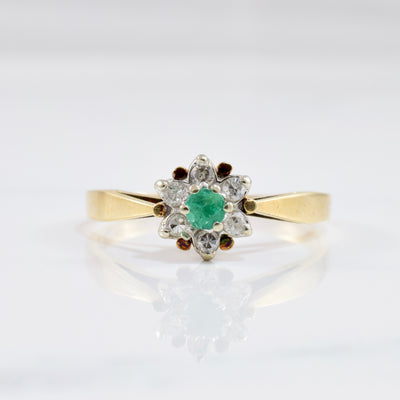 Floral Emerald & Diamond Ring | 0.09 ctw SZ 6.25 |