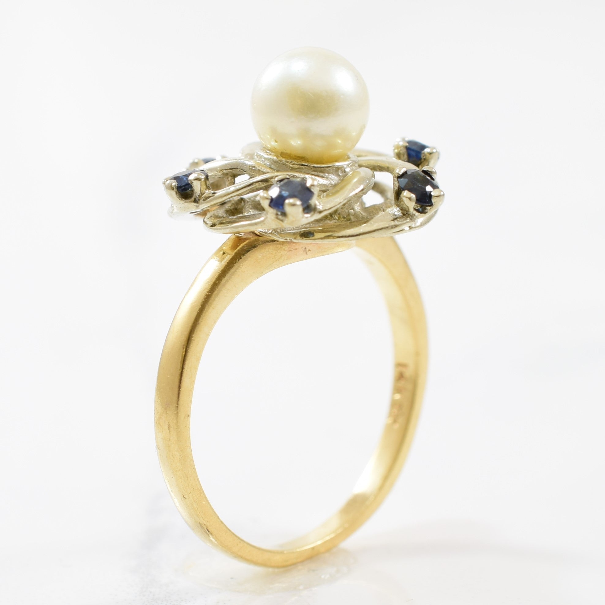 Pearl & Blue Sapphire Cocktail Ring | 0.60ctw, 1.90ct | SZ 7.5 |