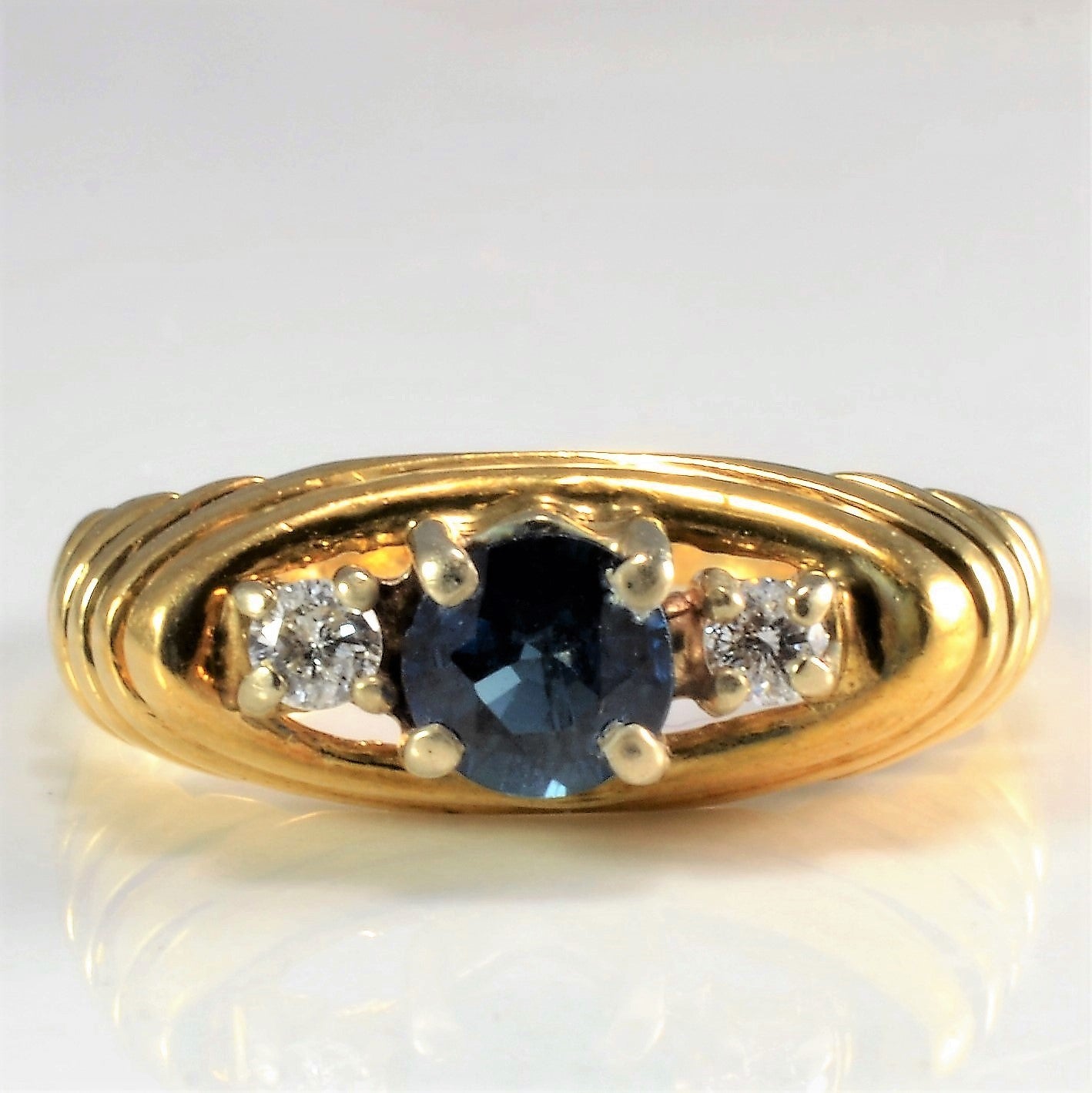 High Set Three Stone Sapphire & Diamond Ring | 0.07 ctw, SZ 4.75 |