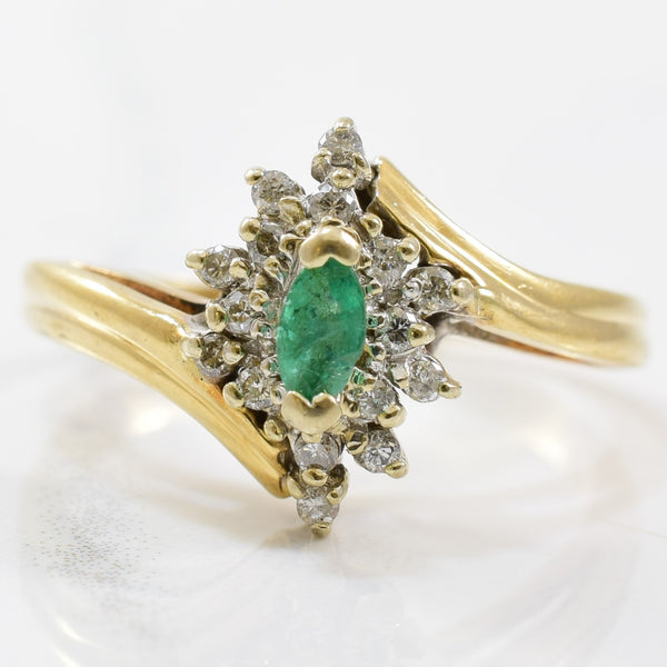 Bypass Marquise Emerald & Diamond Ring | 0.11ct, 0.15ctw | SZ 7 |