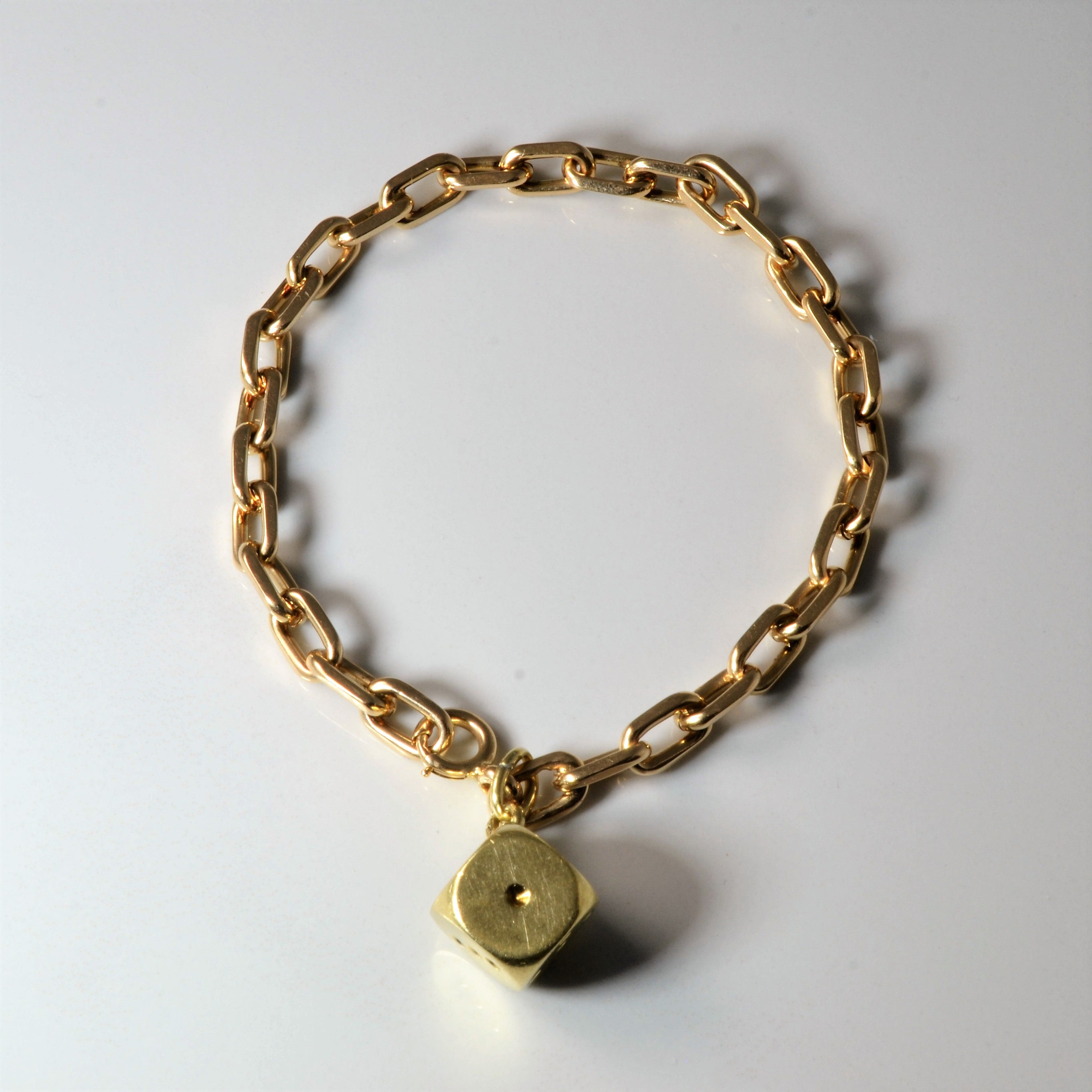 14k Yellow Gold Die Charm Bracelet | 8" |