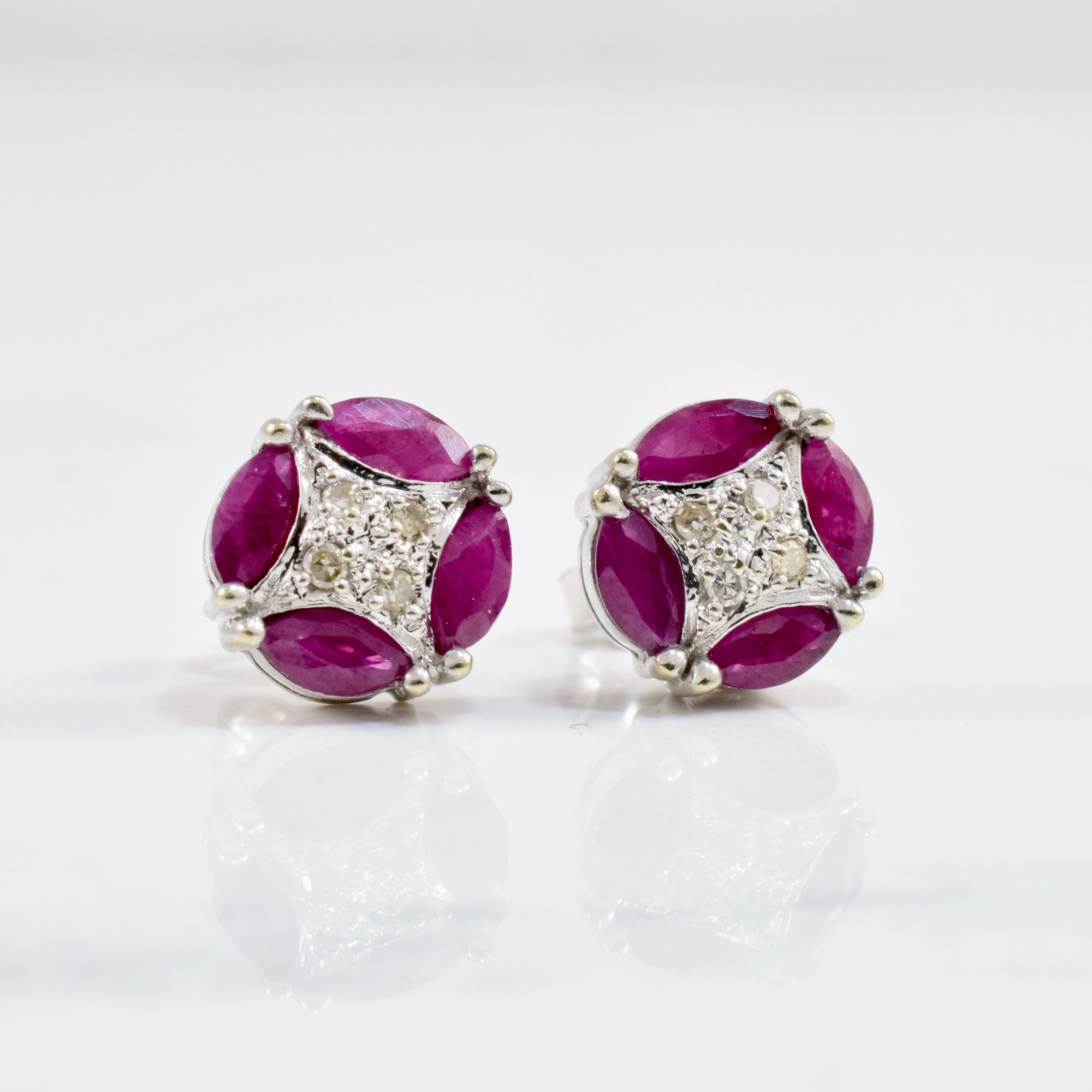Art Deco Inspired Ruby & Diamond Earrings | 0.02 ctw |