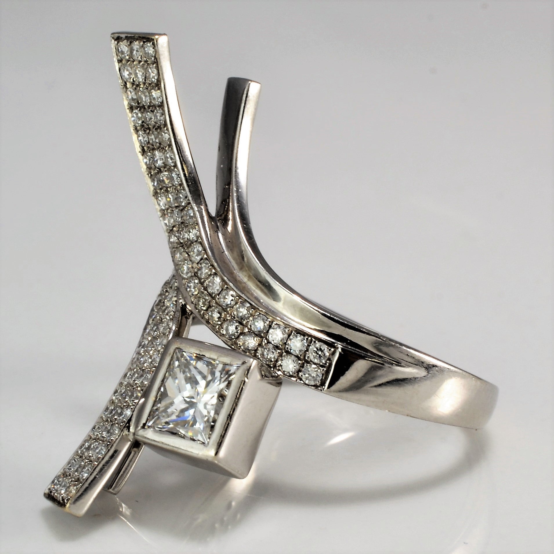 Princess Pave Bypass Cocktail Ring | 1.12ctw | SZ 7 |