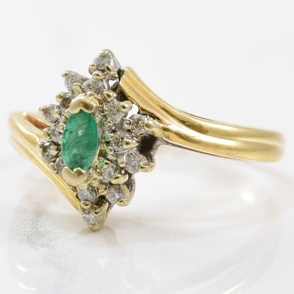 Bypass Marquise Emerald & Diamond Ring | 0.11ct, 0.15ctw | SZ 7 |