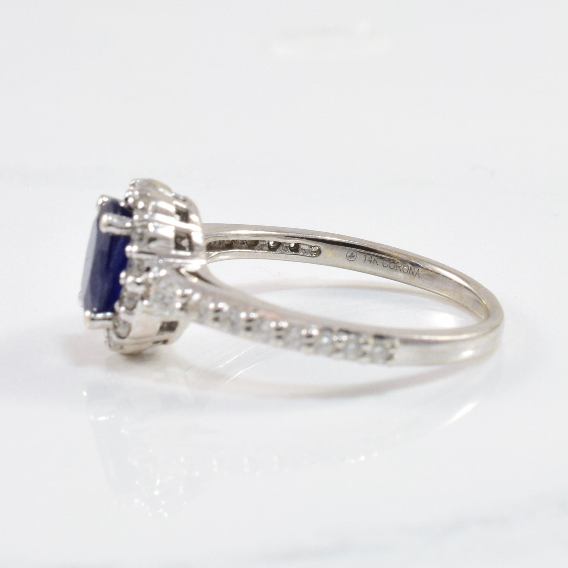 Diamond Halo Sapphire Engagement Ring | 0.45ctw, 0.76ct | SZ 5 |