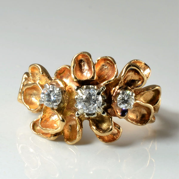 Floral Three Stone Diamond Ring | 0.41ctw | SZ 9 |