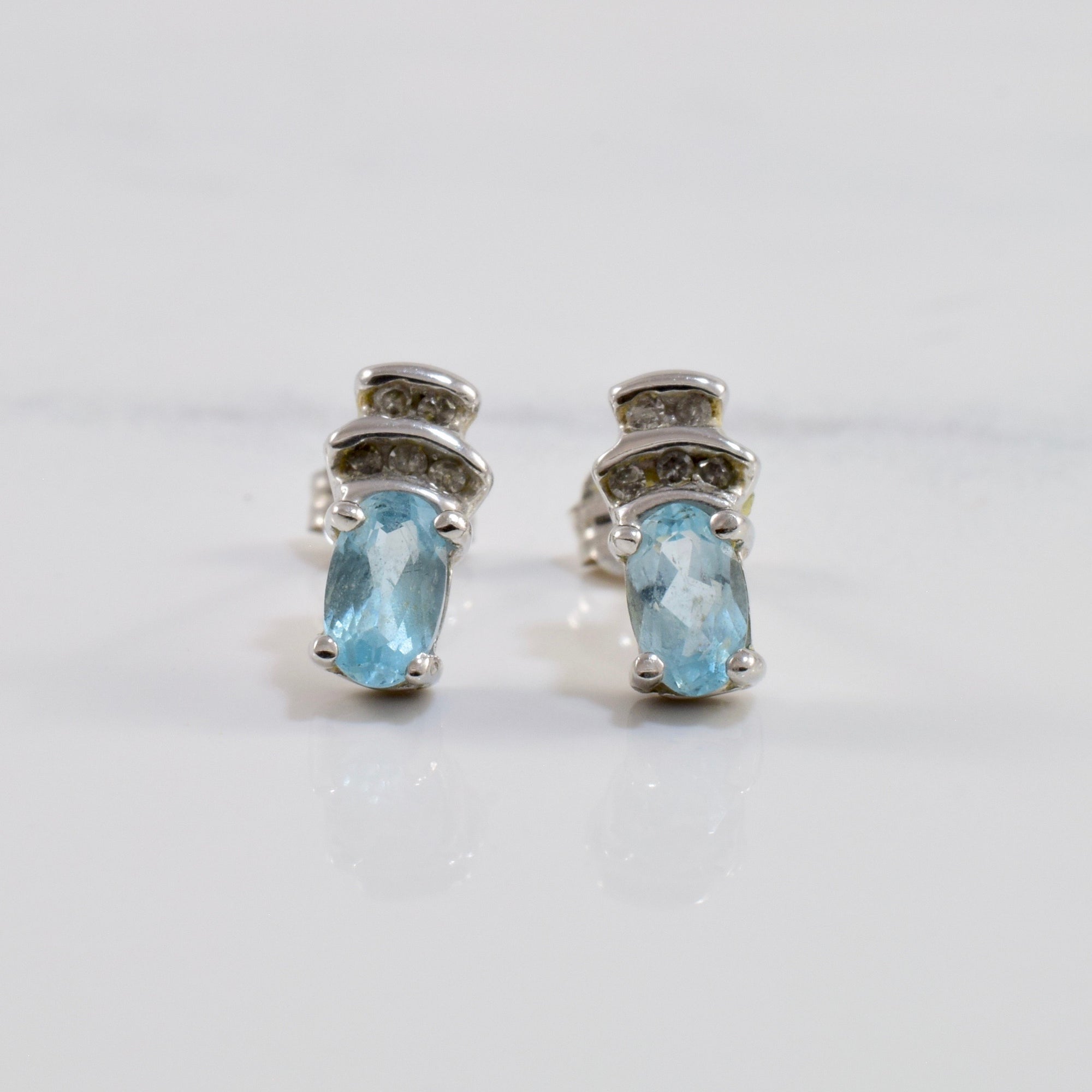 Diamond and Blue Topaz Stud Earrings | 0.04 ctw |