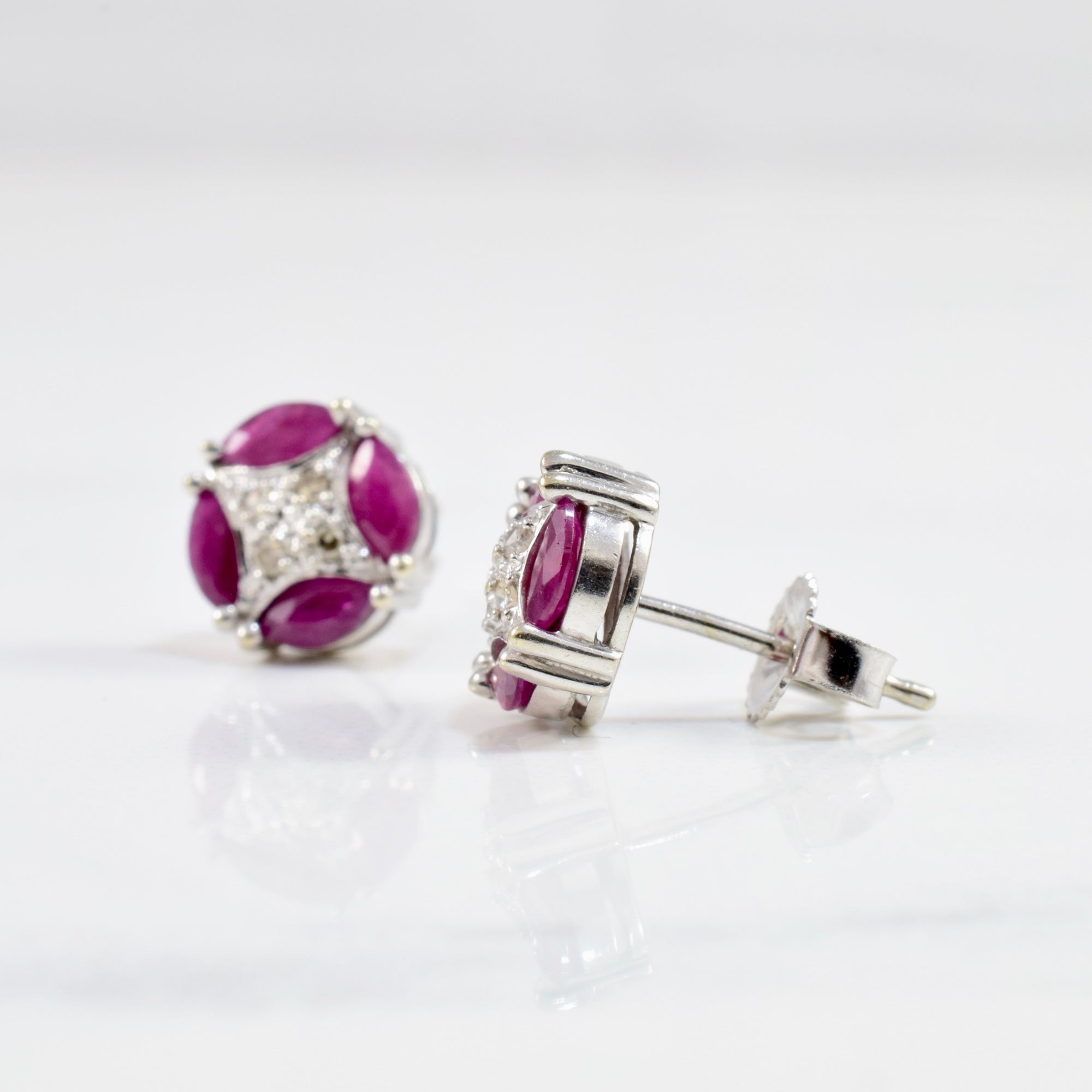 Art Deco Inspired Ruby & Diamond Earrings | 0.02 ctw |