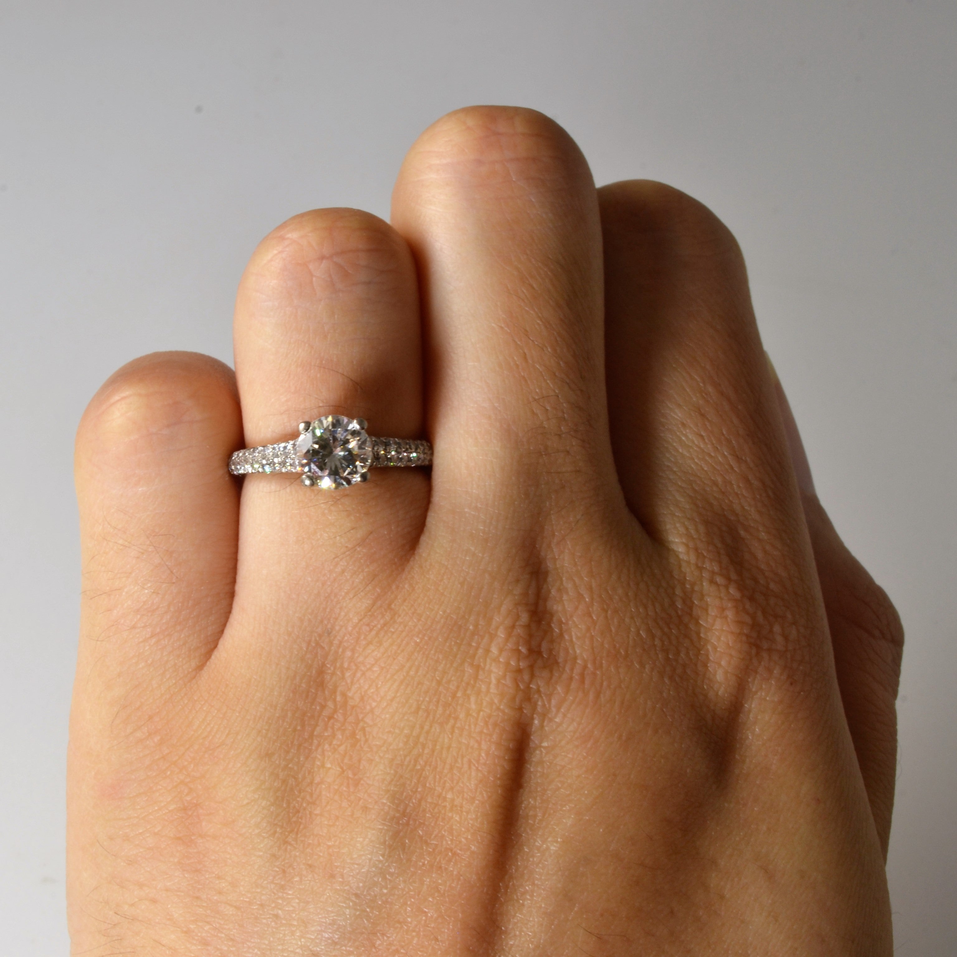 Double Row Pave Band Canadian Engagement Ring | 1.38ctw | SZ 3.75 |