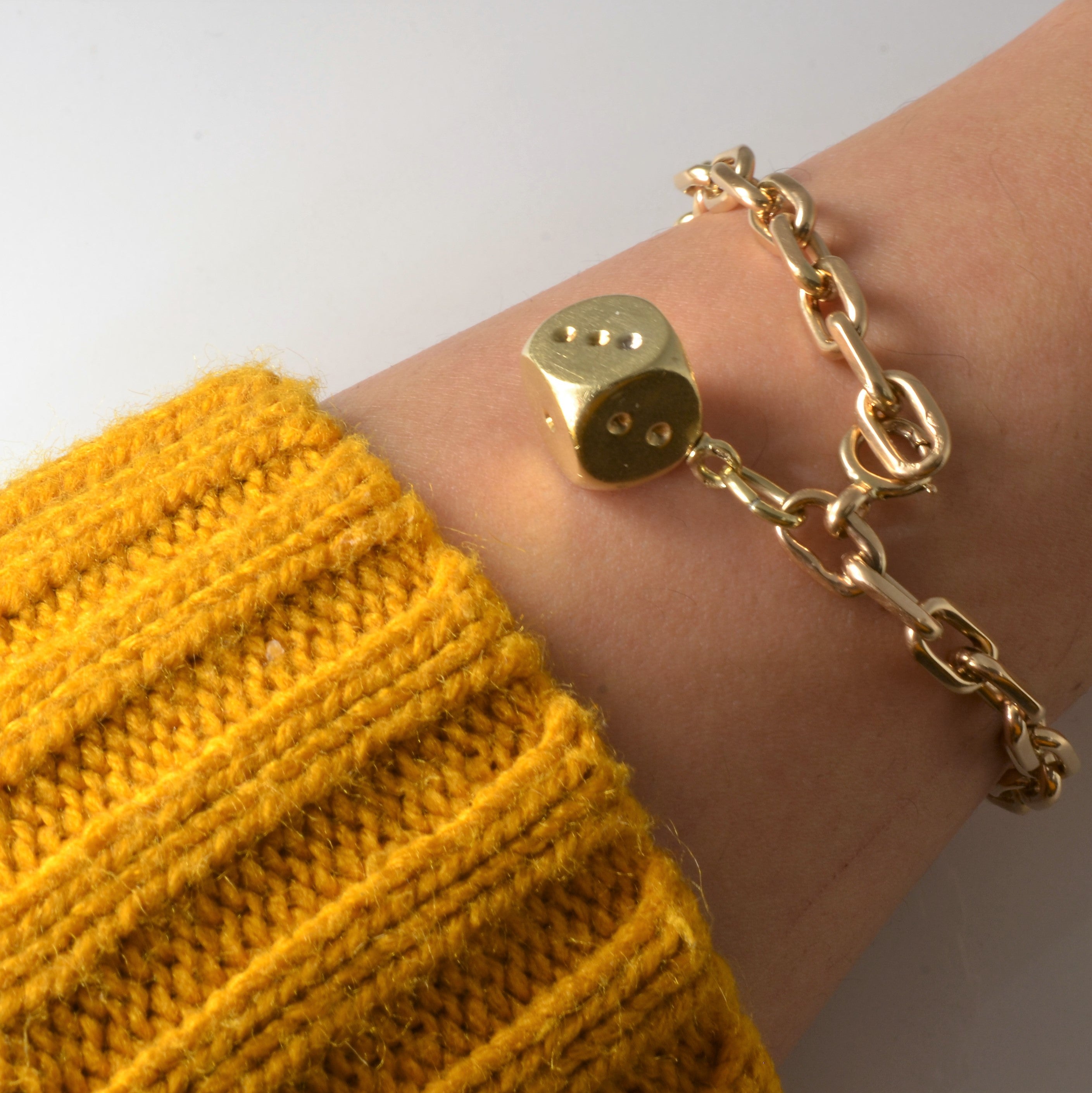 14k Yellow Gold Die Charm Bracelet | 8" |
