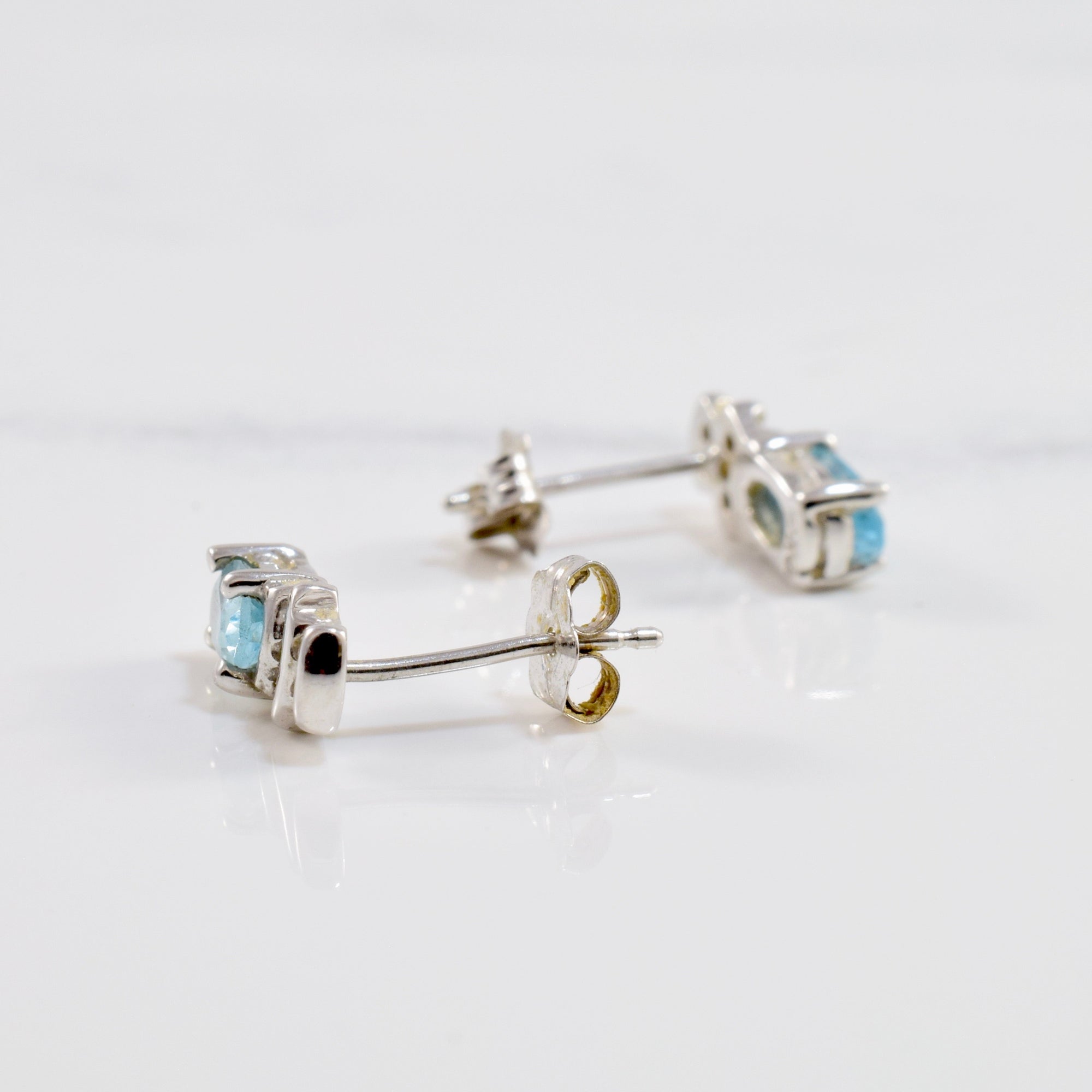 Diamond and Blue Topaz Stud Earrings | 0.04 ctw |