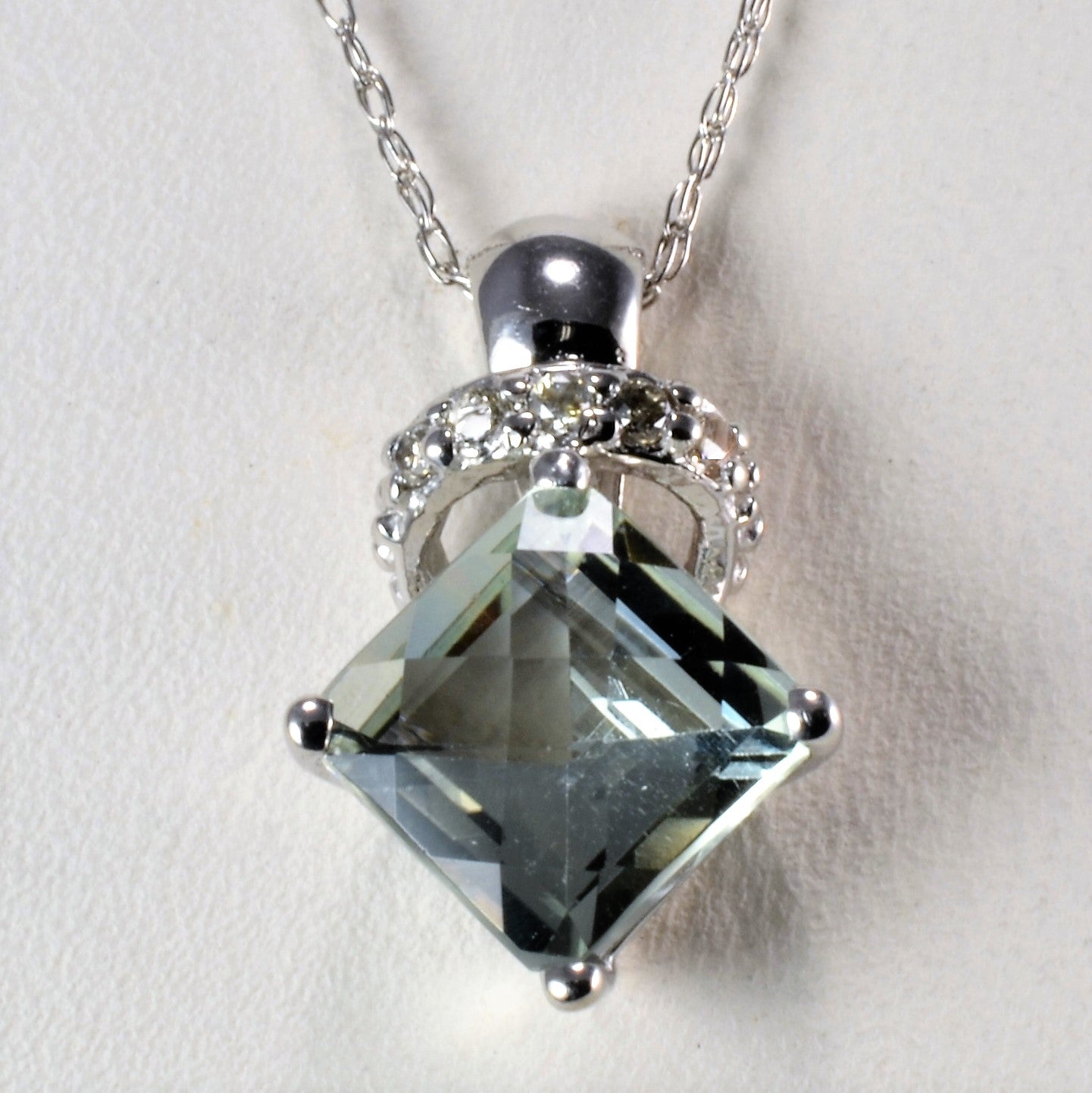 Drop Prasiolite & Diamond Pendant Necklace | 0.05 ctw, 18''|