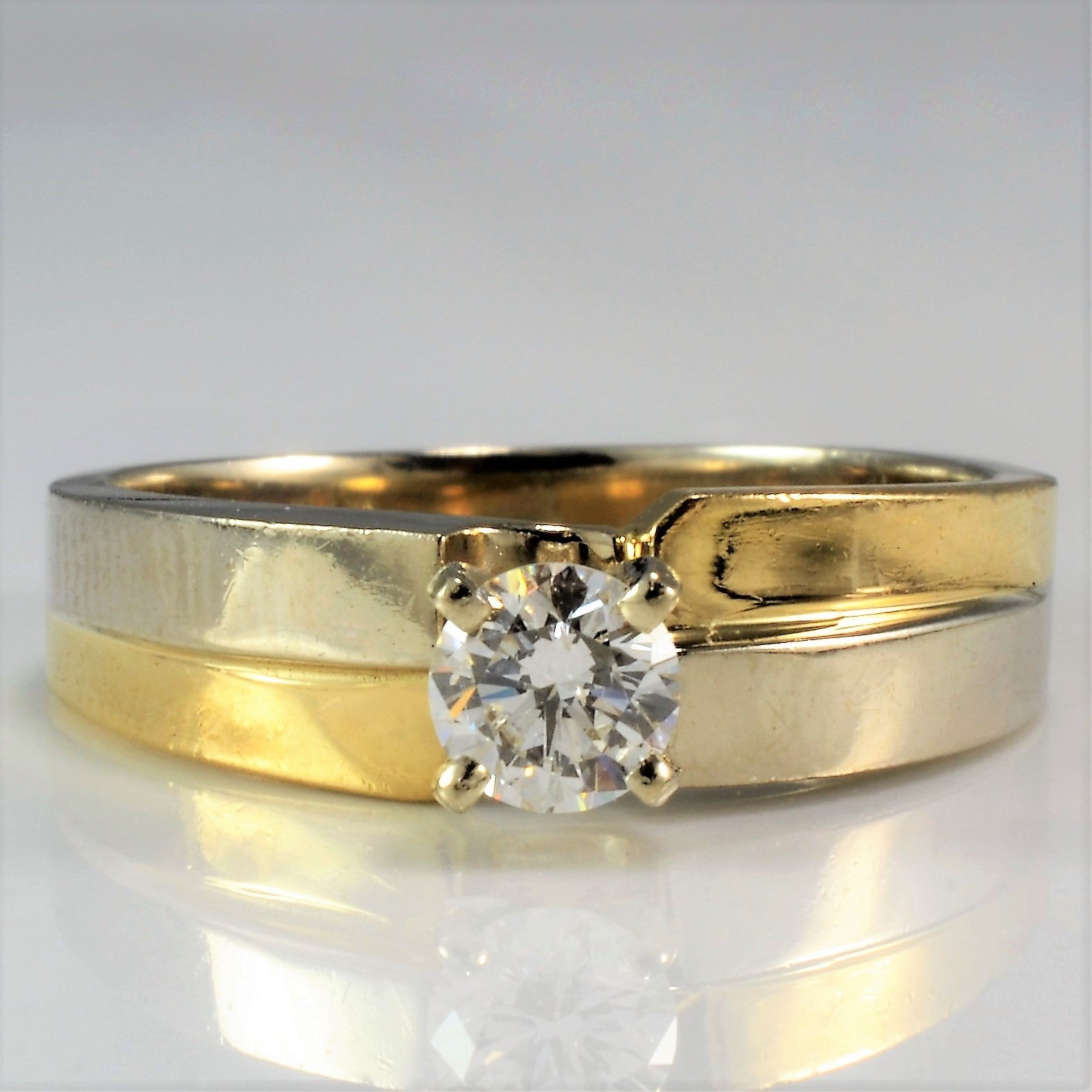 Two Tone Offset Solitaire Engagement Ring | 0.32 ct, SZ 6.5 |
