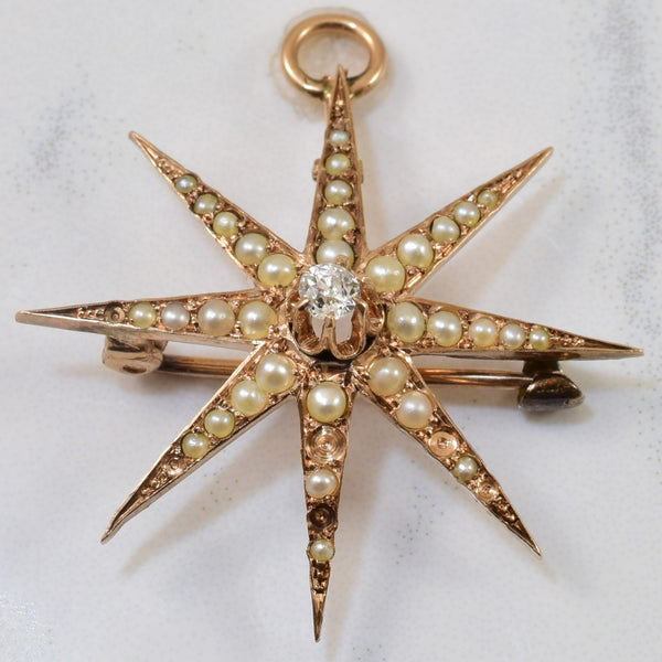Edwardian Seed Pearl & Diamond Star Brooch/Pendant | 0.50ctw, 0.07ct |
