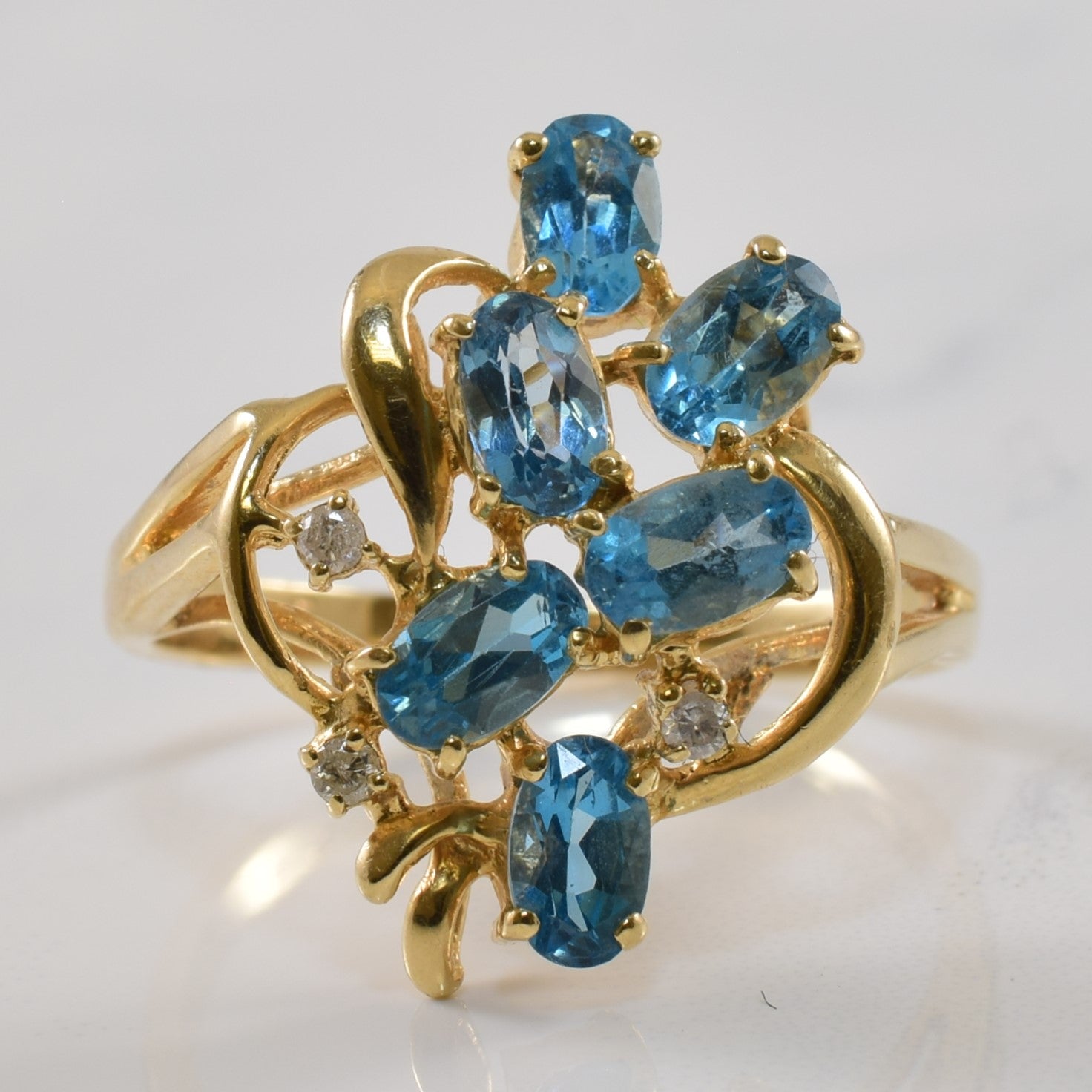 Blue Topaz & Diamond Open Work Ring | 1.80ctw, 0.03ctw | SZ 7.5 |