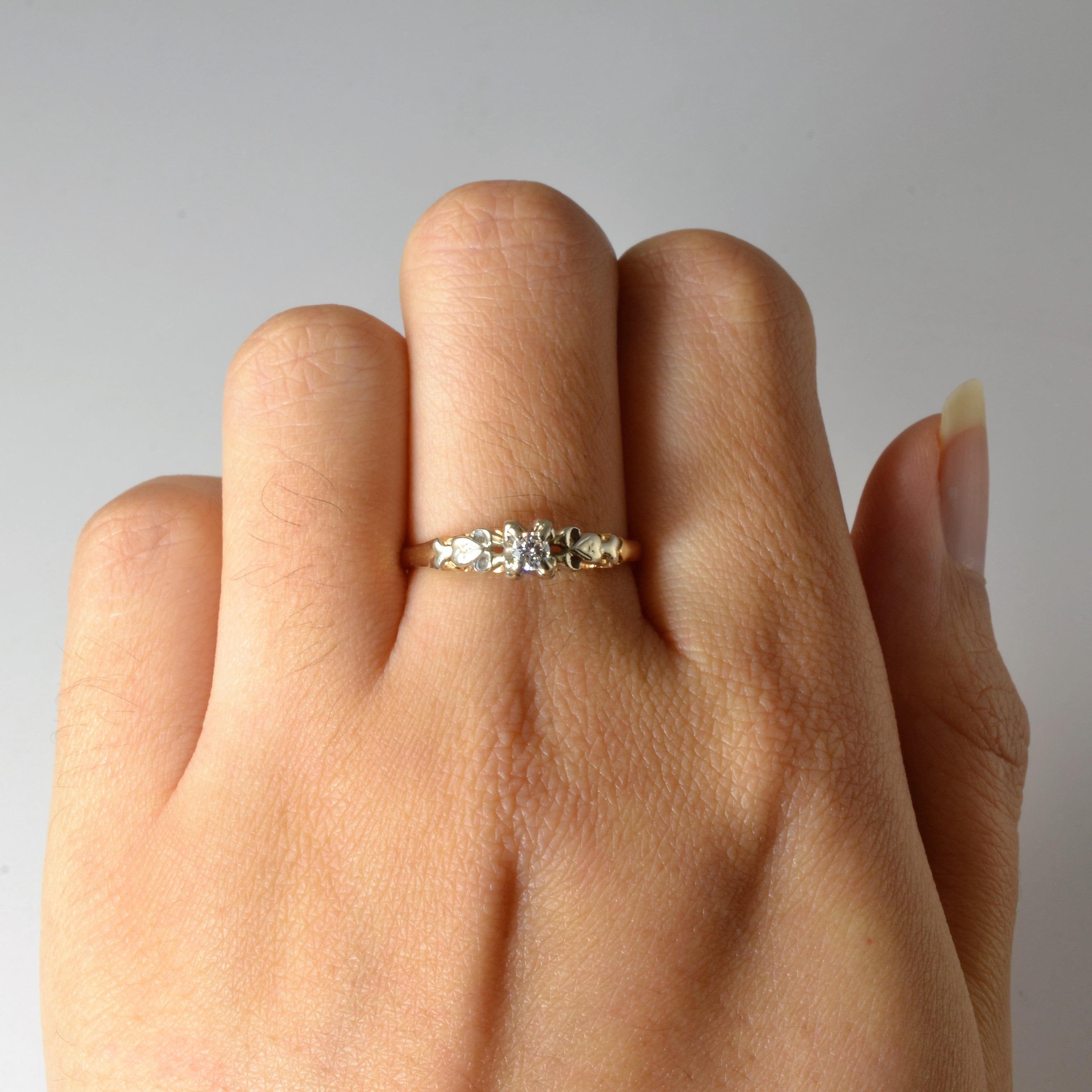 Bague solitaire rétro en diamant | 0,09 ct | Taille 7,75 | 