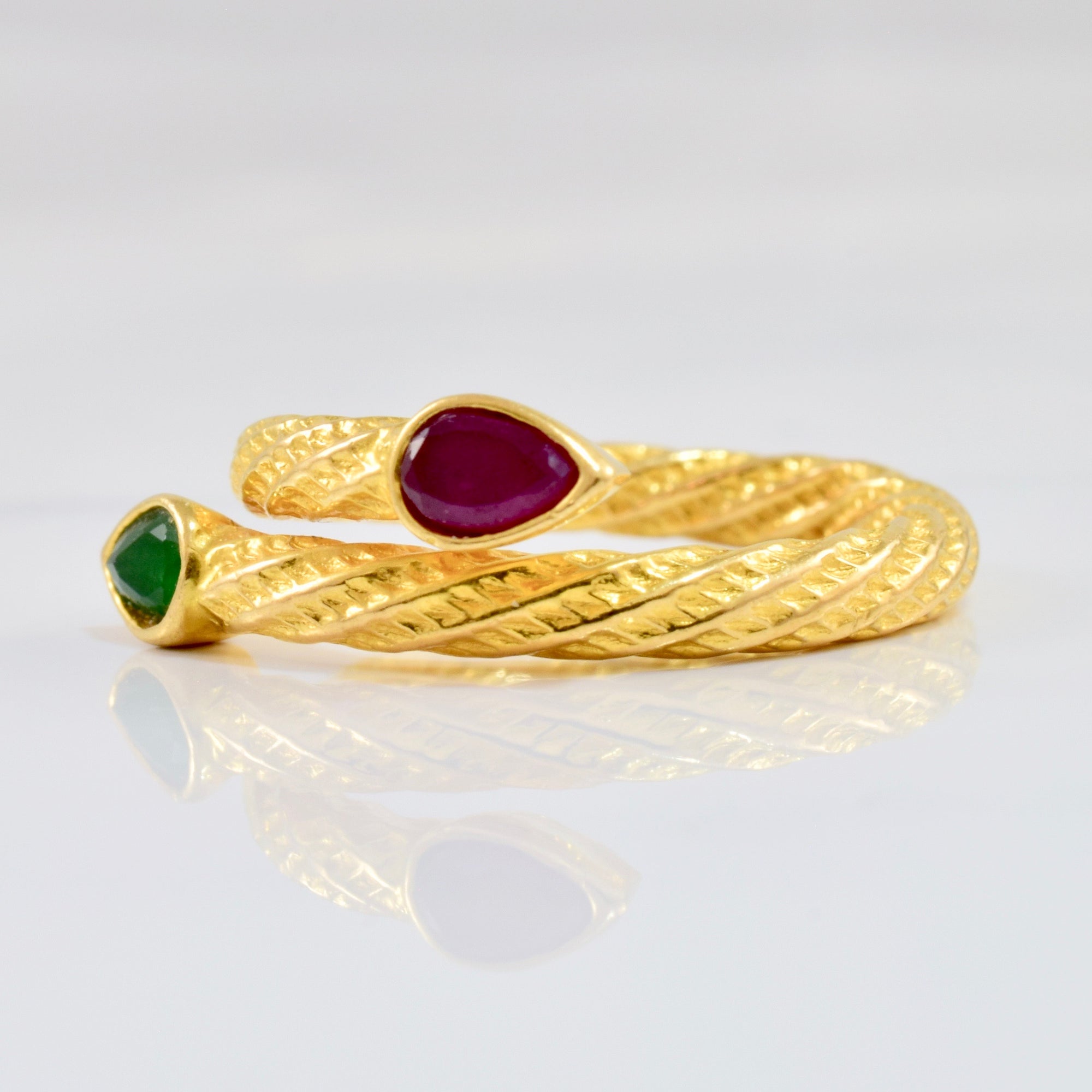 Ruby and Emerald Bypass Ring | SZ 7 |
