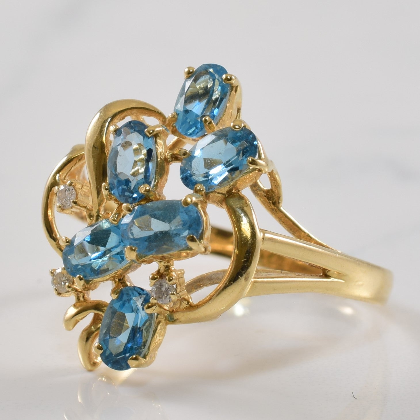 Blue Topaz & Diamond Open Work Ring | 1.80ctw, 0.03ctw | SZ 7.5 |