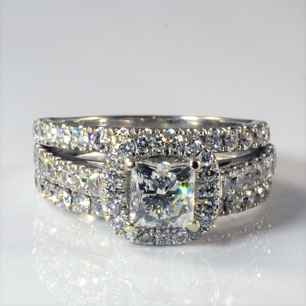 Soldered Princess Halo Diamond Wedding Set | 2.00ctw | SZ 6 |