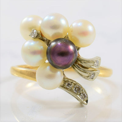 Pearl Cluster & Diamond Bypass Ring | 0.06ctw, 7.20ctw | SZ 9 |