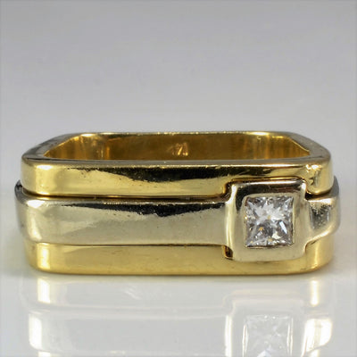 1970s Yellow and White Gold Princess Cut Diamond Ring | 0.19 ct, SZ 5 |