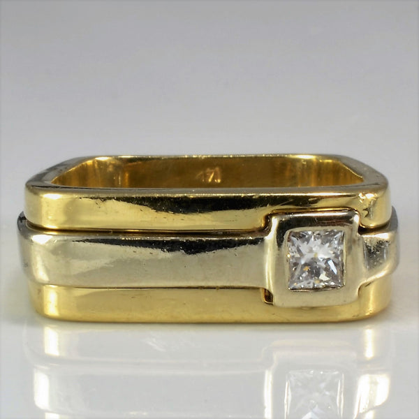 Two Tone Bezel Set Princess Diamond Ring | 0.19 ct, SZ 5 |