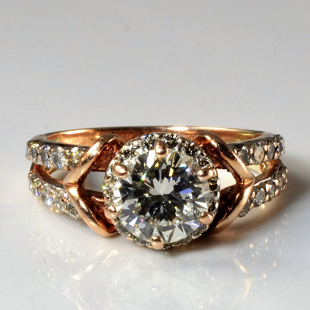 Bague de fiançailles halo diamant à anneau fendu | 1,47 ct | Taille 5,5 | 