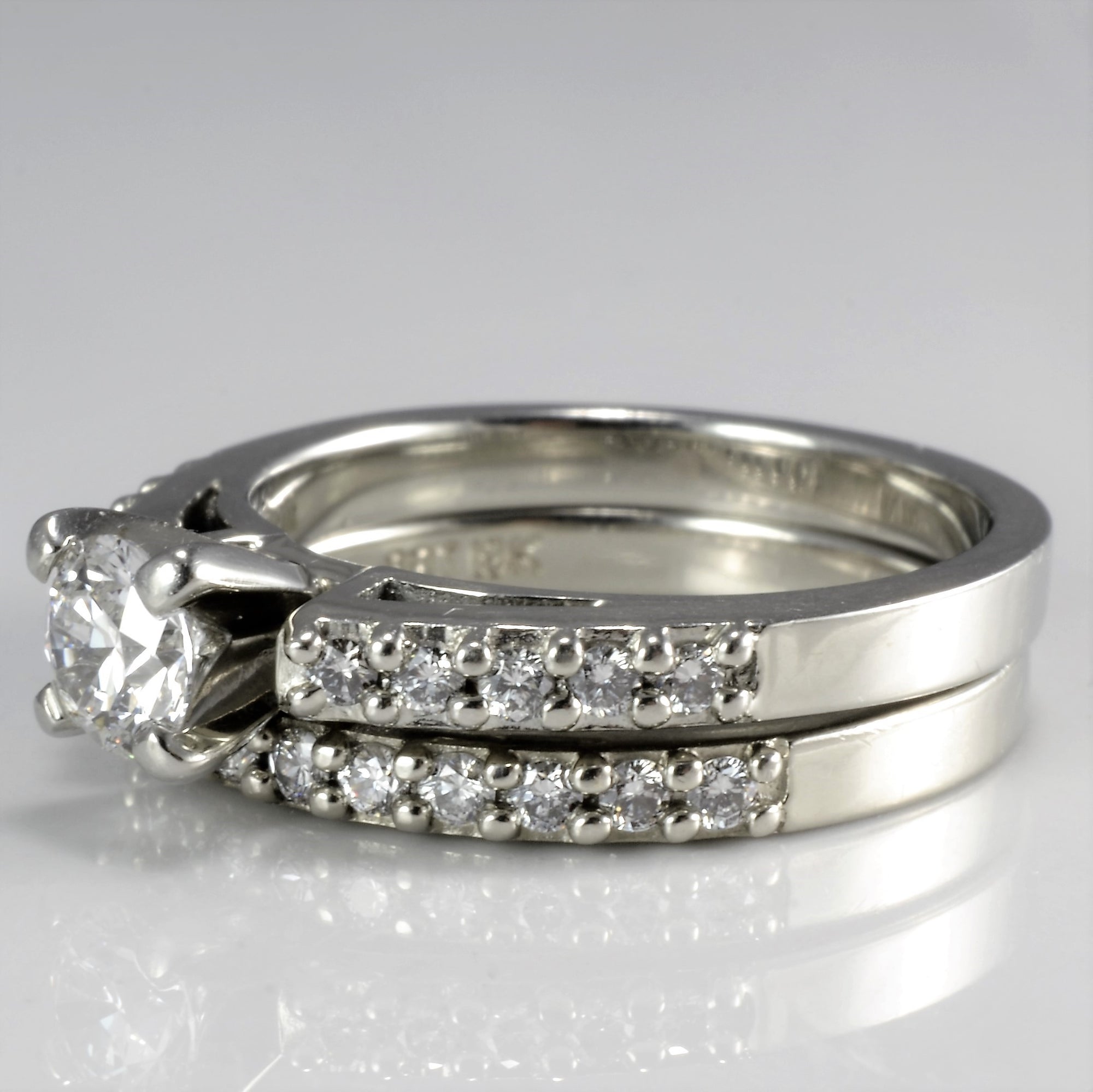 Solitaire & Pave Accents Diamond Wedding Ring Set | 0.71 ctw, SZ 5.75 |