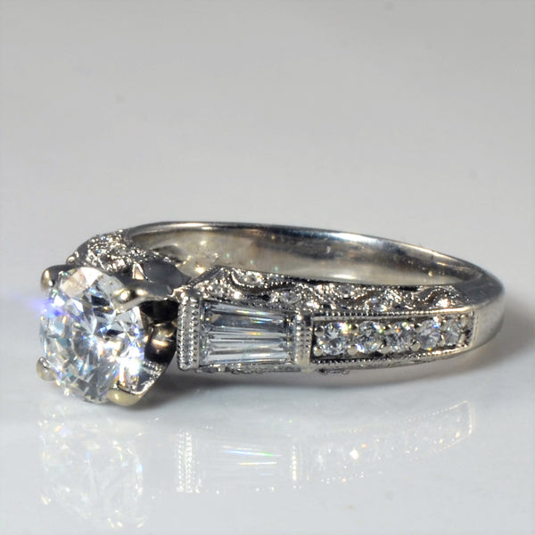 Ornate Milgrain Baguette Detailed Engagement Ring | 1.37ctw | SZ 6.25 |