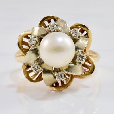 Pearl and Diamond Ribbon Ring | 0.10 ctw SZ 7.25 |