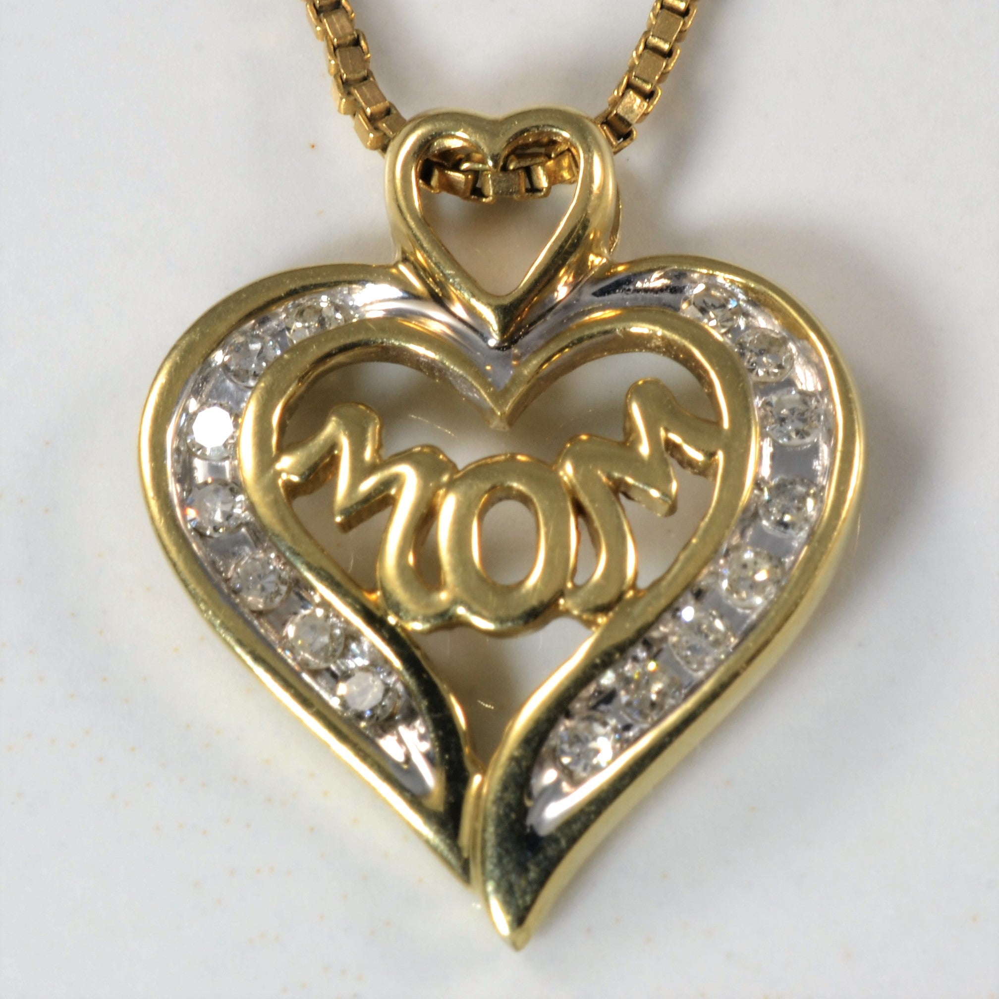 Diamond Heart Mom Necklace | 0.16ctw | 24" |