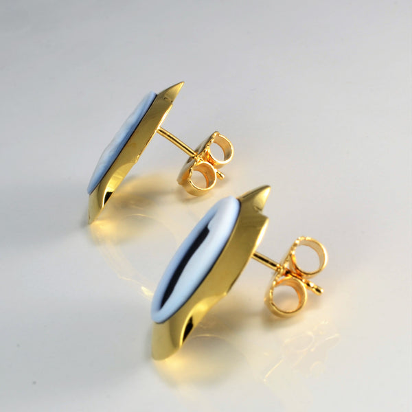 Onyx Carved 18K Gold Stud Earrings