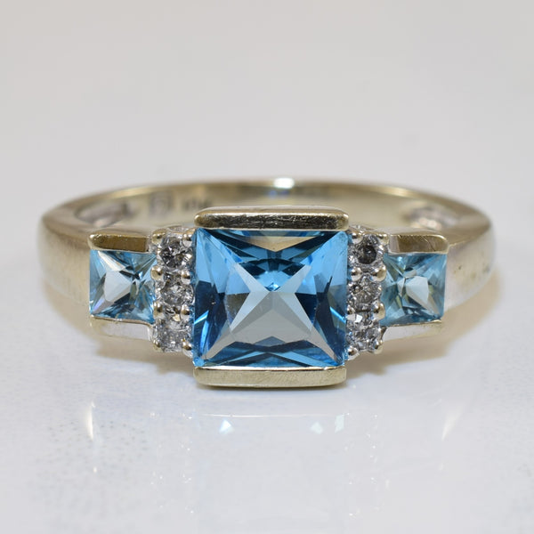 Semi Bezel Blue Topaz & Diamond Ring | 1.60ctw, 0.06ctw | SZ 6.25 |