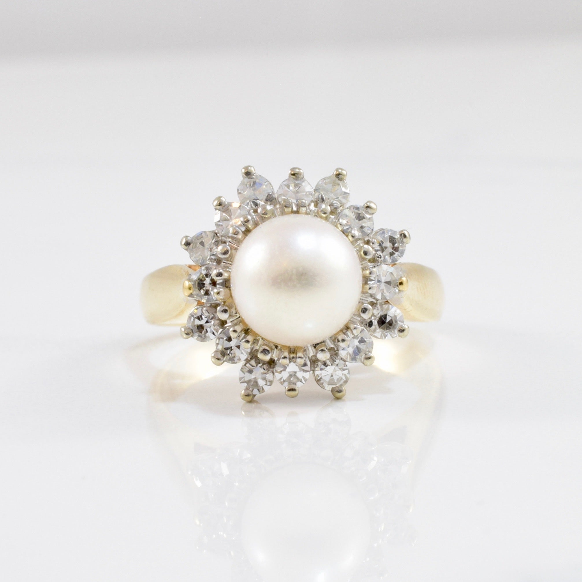 Pearl and Diamond Halo Ring | 0.56 ctw SZ 7.5 |