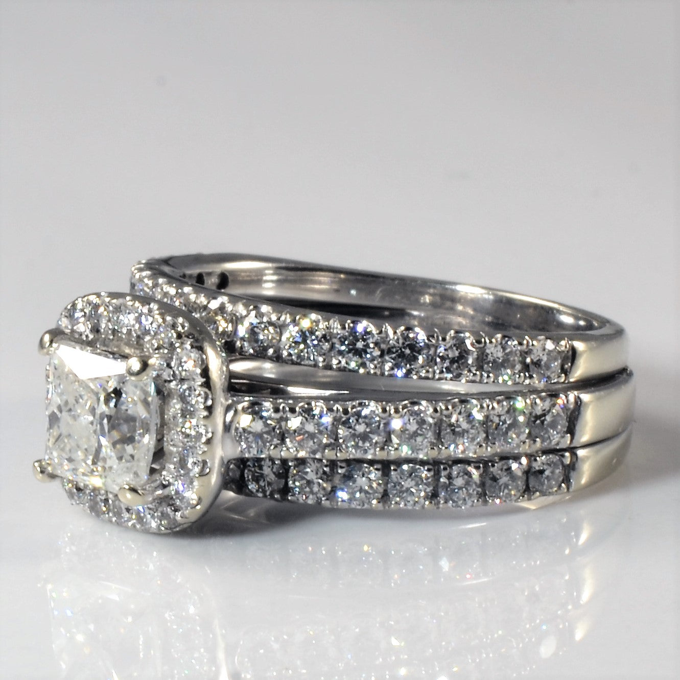 Soldered Princess Halo Diamond Wedding Set | 2.00ctw | SZ 6 |