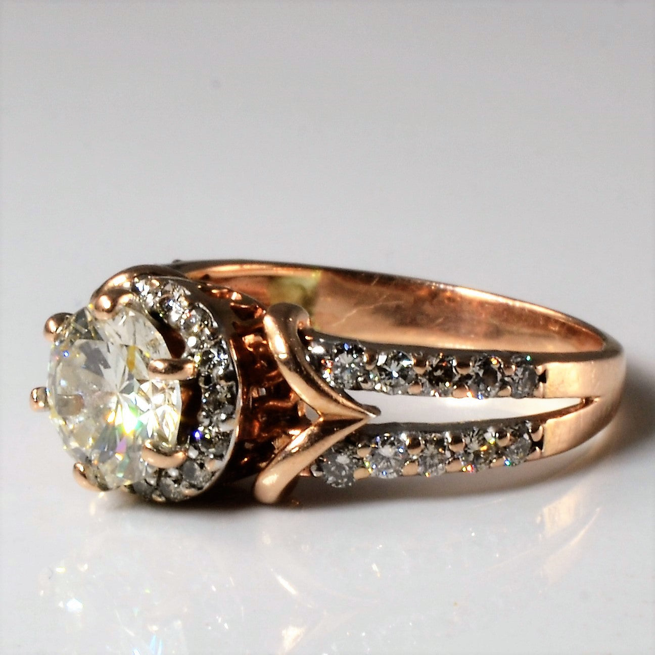 Bague de fiançailles halo diamant à anneau fendu | 1,47 ct | Taille 5,5 | 