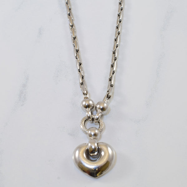 White Gold Puffed Heart Necklace | 16.5