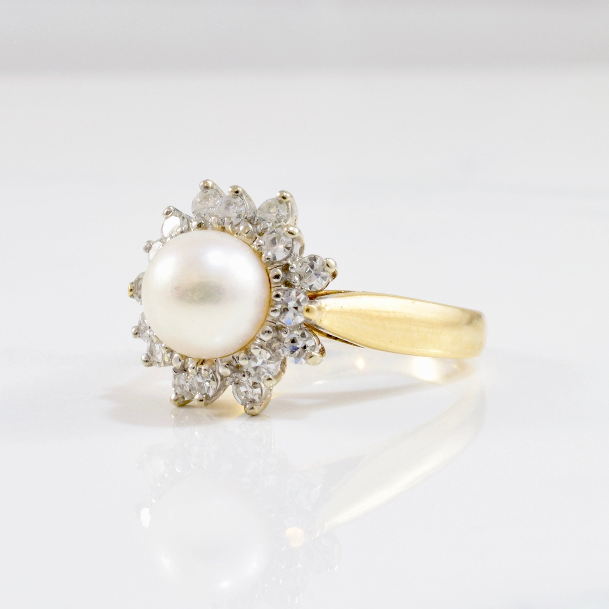 Pearl and Diamond Halo Ring | 0.56 ctw SZ 7.5 |