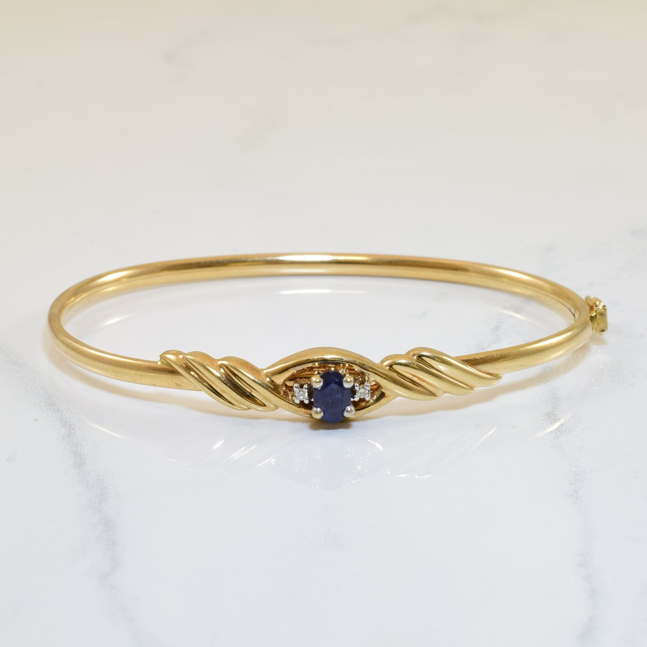 Blue Sapphire & Diamond Bangle Bracelet | 0.56ct, 0.02ctw | 8" |