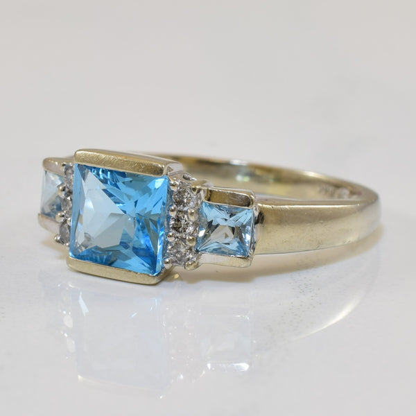 Semi Bezel Blue Topaz & Diamond Ring | 1.60ctw, 0.06ctw | SZ 6.25 |