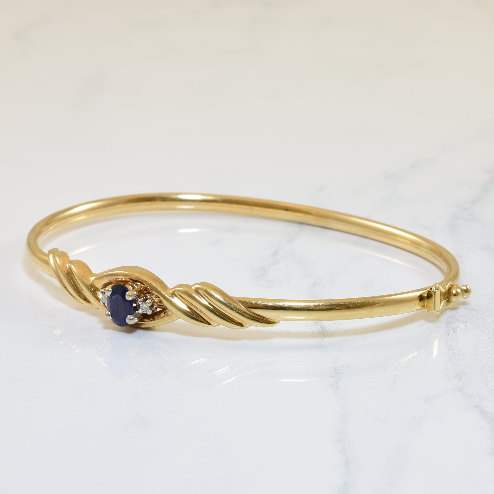 Blue Sapphire & Diamond Bangle Bracelet | 0.56ct, 0.02ctw | 8" |