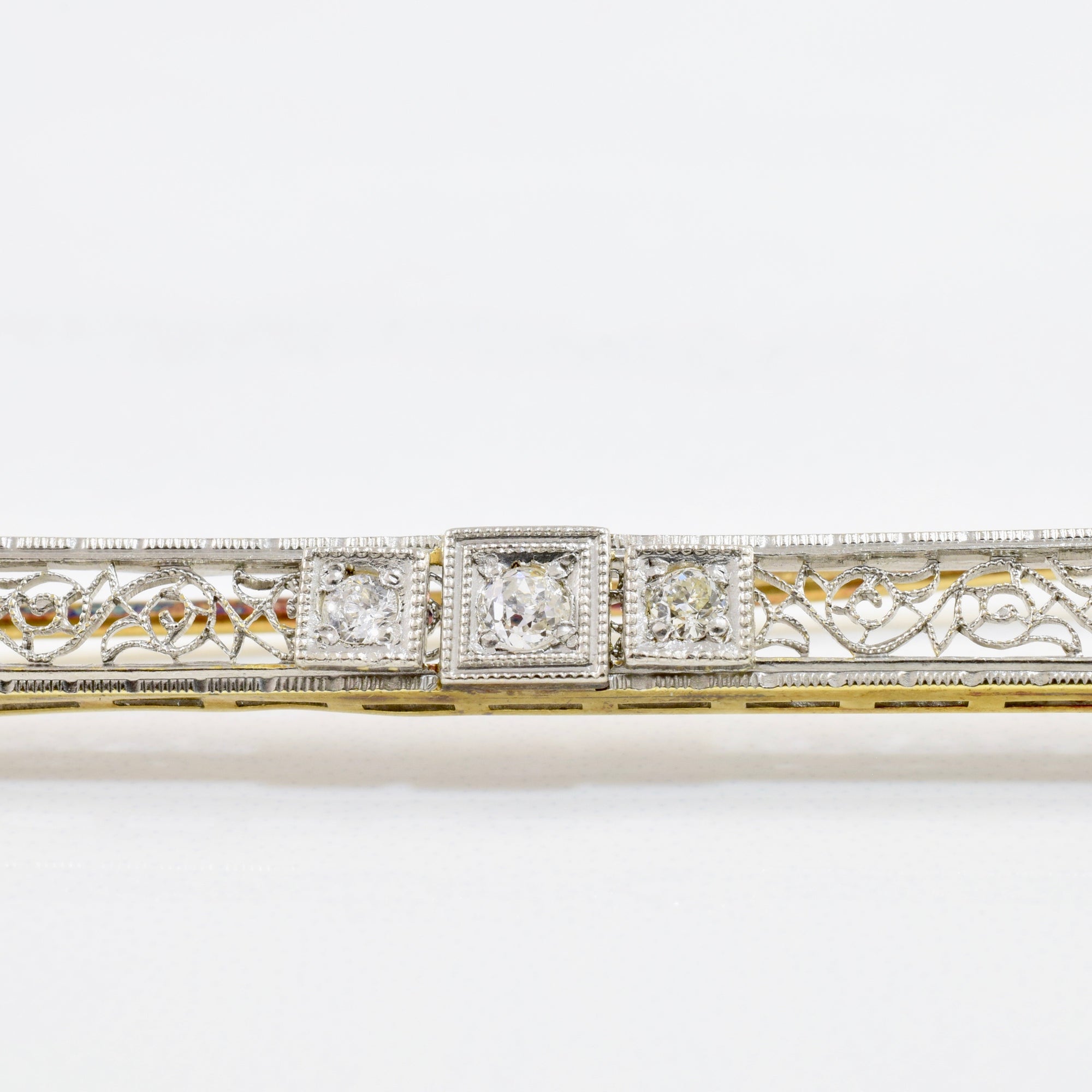 Art Deco Era Diamond Filigree Brooch | 0.12 ctw |