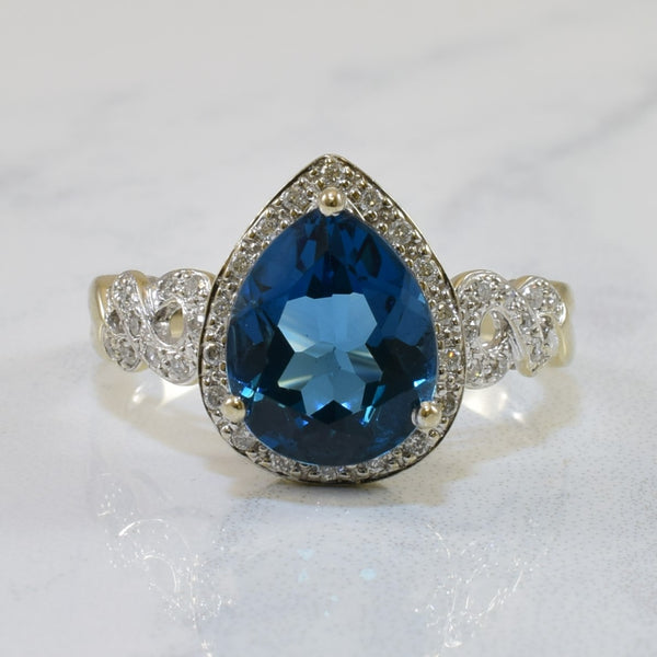 Pear Cut London Blue Topaz & Diamond Ring | 4.00ct, 0.20ctw | SZ 8.75 |