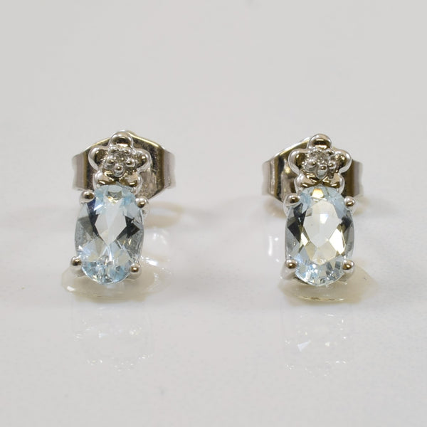 Aquamarine & Diamond Drop Stud Earrings | 1.00ctw, 0.01ctw |