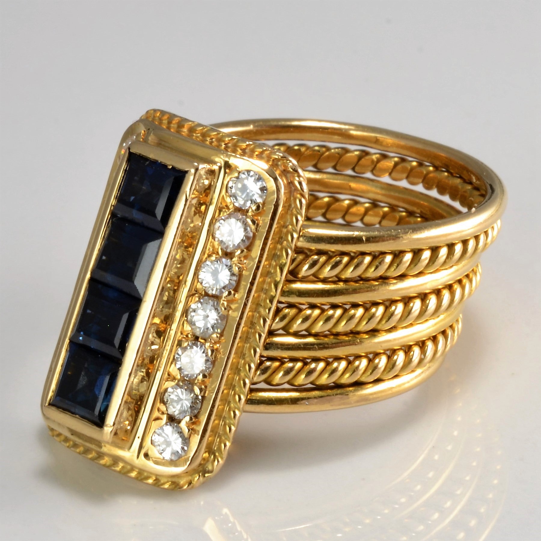 Fancy Sapphire & Diamond Cocktail Style Stackable Ring | 0.30 ctw, SZ 6|