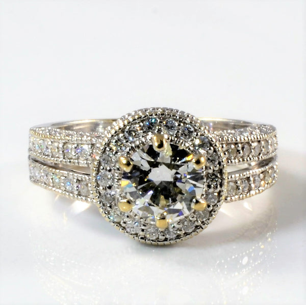 Basal Diamond' Split Shank Halo Diamond Engagement Ring | 1.78ctw | SZ 6.5 |